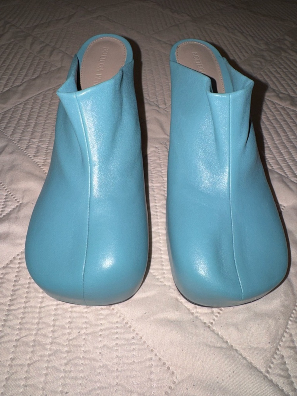 Bottega Veneta Turquoise Leather Slip-On Mules